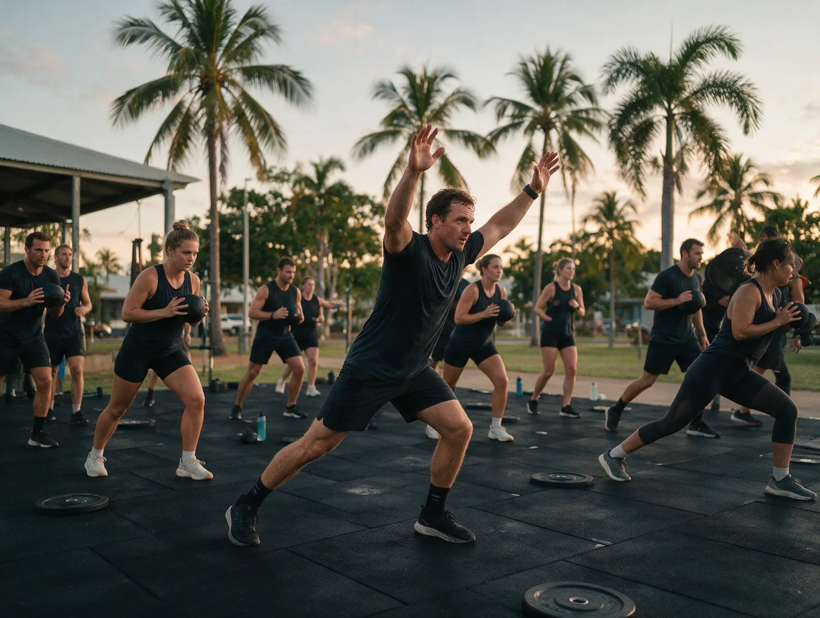 Outdoor fitness class in matching activewear in Darwin