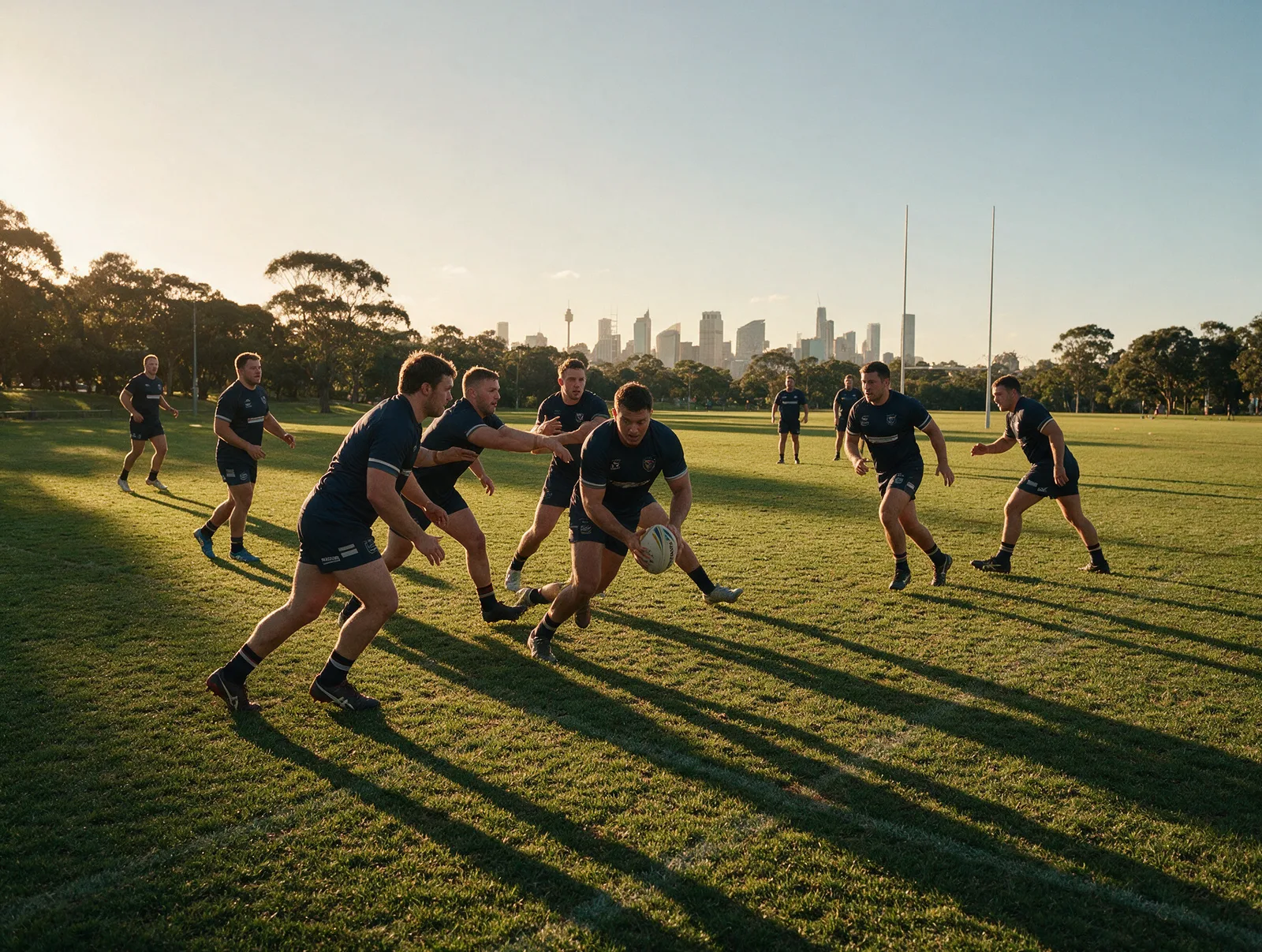 Rugby league team training in matching jerseys in Sydney